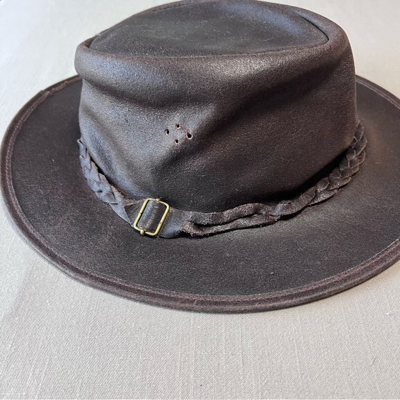 Overlander Genuine Leather Outback Hat XL Brown Aussie Bush Fedora - Picture 9 of 12